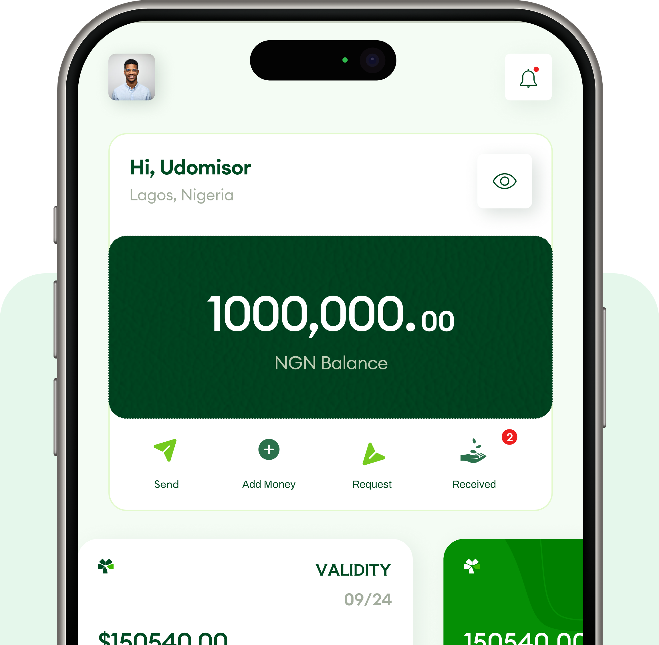 Trybal app mockup showing account and card dashboard